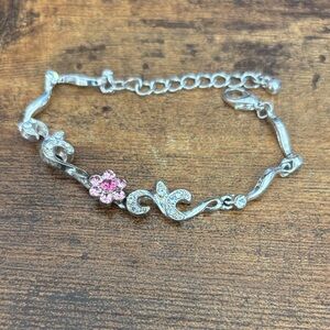 Silver Floral Pink Crystal Bracelet for Women